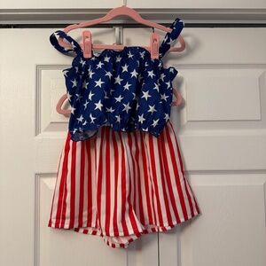 American flag out fit. Tank top and shorts.